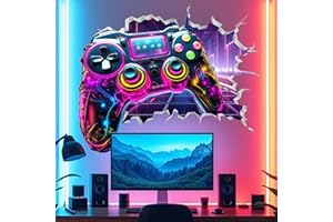 AMICERA Cool Gaming Wall Stickers, Gamer Controller Wall Decals for Kids Teenagers Boys Bedroom Playroom, Gaming Room Accessories Art Wall Decoration, Peel and Stick Removable, 3D Video Game Joystick Backdrop