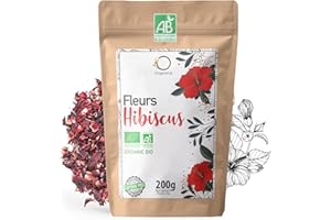 ORIGEENS HIBISCUS BIO 200g Grade Supérieur | Fleur Hibiscus pour Bissap, Karkadé, Thé glacé, Infusion et Tisane | Infusion Detox Drainante | Fleurs d'Hibiscus Séchées Bio