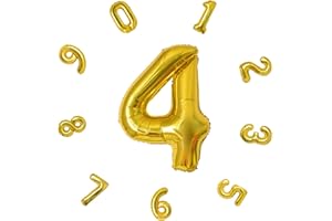 DTXLX 40" Number Balloons,Colorful Helium Number Birthday Balloons,Self Inflating Number Balloons,Foil Balloon for Birthday Party,New Year Decoration,Anniversary Decoration,Company Celebration (Gold #4)