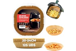 MEYSON 125 Pcs Papel Para Freidora De Aire Cuadrado Compatible Con COSORI y CECOTEC 20-24 Cm 5.5/6l, Moldes y Accesorios Para Air Fryer Y Para Horno, Hasta 6 Litros.