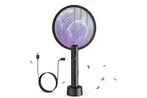 GooQand Mata Mosquitos Electrico 4000V, Raqueta Mosquitos electrica USB con Base de Carga, Matamoscas Protección de Malla de 3 Capas, Protección Eficaz antimosquitos electrico (Negro)