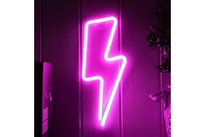 TECHSHARE Neon Signs for Bedroom, LED Lightning Neon Sign, Lightning Bolt Wall Decorative Neon Sign, Battery or USB Operated Light Up Neon Sign, Lightning Bolt Neon Lights for Bedroom (Pink Lightning)