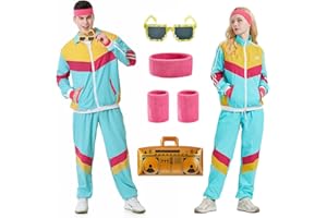Enhenenhen Costume Années 80 Survêtement, Deguisement Annee 80 et 90 pour Homme Femme, Adulte Survêtement Rétro avec Veste et Pantalon Année 80 90 Déguisement Disco Tenue Set pour Carnaval, Jogging