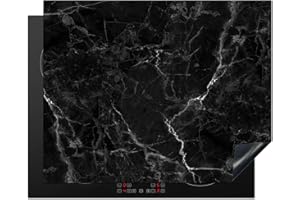 KitchenYeah© Copri Piano Cottura Induzione 65x52 cm Coprifornelli Fornello Proteggi Tutto per la Cucina Fornelli Nero - Bianco - Marmo