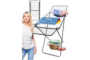 STAHLMANN ® Wäscheständer [18 m Trockenfläche] - Wäscheständer platzsparend mit rutschfesten Füßen - Klappbarer Flügelwäscheständer - Wäschetrockner (schwarz)