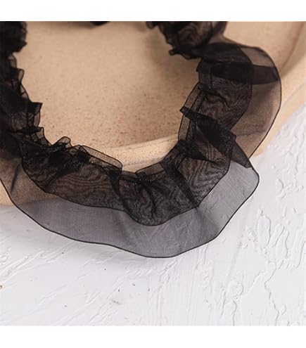 Egurs Bordo Plissettato Con Volant, 11 Cm, In Tessuto Increspato, In Organza, Bordatura In Pizzo, Bordo In Pizzo Piegato, In Tulle, Per Artigianato, Cucito, Abiti, Decorazione Fai Da Te, Colore Nero