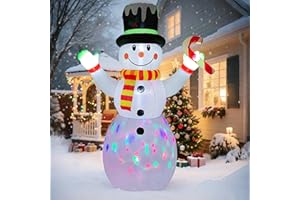 YISUN Bonhomme de Neige 210cm Lumineux Gonflable Décoration Noël Extérieur Imperméable Autogonflant Deco LED pour Jardin à Noel (Blanc)