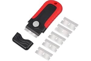 Winjun Profi Schaber für Herd Ceranfeld Backofen Reinigen, mit eigene Klingen Innengehäuse und 5 Stk. Kohlenstoffstahl Ersatzklinge