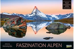 Faszination Alpen 2026: Großer Foto-Wandkalender mit Bildern von Gipfeln der Alpen. Edler schwarzer Hintergrund. PhotoArt Panorama Querformat: 58x39 cm.