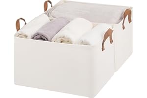 StorageWorks Shelf Storage Boxes, Extra Large Storage Baskets with Metal Frame, Wardrobe Storage Organiser for Shelves, Fabric Organiser Box, Bedroom Clothing Boxes with Handles, Beige, 2-Pack