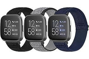 Bcuckood 3 Pack Elastic Straps Compatible with Fitbit Versa 2/Versa Lite/Versa SE, Adjustable Stretchy Watch Bands Nylon Sport Replacement Wristband for Women Men