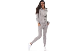 Jela London Damen Jogginganzug Trainingsanzug Hausanzug Freizeit Velours Samt Zweiteiler Set Jacke Hose (34/36/38/40)