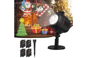 OUSFOT Świąteczne światła projektora, Wodoordporne Światło Projekcyjne LED IP65 z 16 Slajdami w Rozdzielczości HD na Boże Narodzenie, Ogrodzie, Halloween, Wzory Świętego Mikołaja