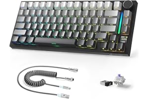 AJAZZ X ATTACKSHARK X820Ultra Tastiera meccanica wireless&cavo C01Ultra,2.4G/BT/USB-C,layout 75%,80 tasti con display TFT a colori e manopola CNC,RGB,hot-swap,4000mAh-Nero Sfumato (Interruttore Viola)