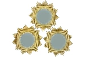 Elex® Set of 3 Shabby Chic Round Sunburst Mirror Decorative Wall Hanging Accent Mirrors for Living Room, Home Decor & Bedroom | Round Mirrors for Hanging and Wall Decor (Gold Sunburst)