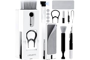 sampoet 11 in 1 Keyboard Cleaning Kit, Laptop Cleaner Tool, Earbud Airpods Cleaner Pen, Electronic Screen Polish Cleaning Cloth and Brush for Computer PC Phone Camera Lens - Black White