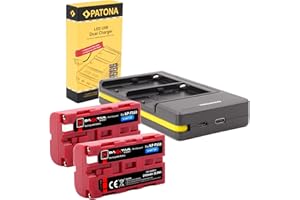 Baxxtar (2 Unidades) NP-F550 NP-F570 (3100 mAh) con Cargador 141525 (2 x 800 mAh USB/USB-C) Compatible con Sony NP-F Serie