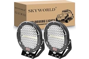 SKYWORLD 2pcs Round LED Pods Light Bar, 9 inch 294W Spot Beam Work Off Road Driving Lights Lamp Headlight Waterproof for Car Truck SUV ATV Tractor Boat, 6000K White Black Case