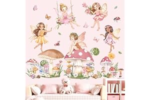 decalmile Pegatinas de Pared Infantiles Hada Rosa Vinilos Decorativos Flore Mariposa Champiñones Adhesivos Pared Habitación Niña Bebé Guardería Dormitorio