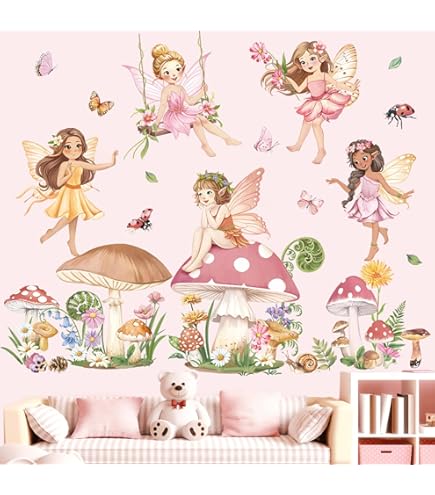 Sticker Mural Enfant - Maison Champignon, Ballons, Papillons - Déco Chambre Fille - Little Deco