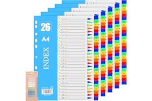 JTOOYS File Dividers A4 26-Part, 5 Pack Plastic Letter A-Z for Lever Arch Files, Binder Ring Binders Wide Color Tabs Multipurpose Porous Index School, Home, Office,(JTOO-G200)