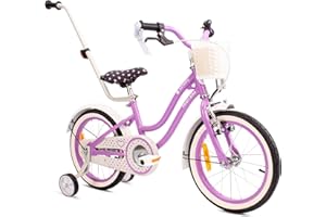 sun baby Bicicleta para niñas Heart Bike, tamaño de Rueda 12 14 16 Pulgadas, con Barra de Empuje Desmontable, Bicicleta Infantil para niñas de 2 a 6 años