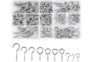 FODLON 150 szt. śrub oczkowych i haków śrubowych, 95 szt. haczyków do śrub oczkowych, 55 szt. śruby oczkowe, wielowymiarowe śruby oczkowe haczyk do śrub oczkowych hak w kształcie oka haczyk z pudełkiem do