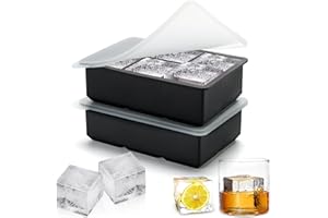 FIOUSY Large Ice Cube Tray with Removable Lid, Large Silicone Freezer Moulds for Easy Release, Reusable Silicone Square Ice Cube Maker Moulds for Whiskey, Cocktails, Drinks (Square*2)