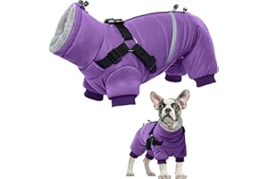 PUMYPOREITY Dog Coat with Harness Built In, Warm Suit with Legs Medium Dog Coat Fashion Sports All In OneCoat with Legs Keep Pets Dry, Warm and Cozy in Cold, Wet Weather(Purple, M)