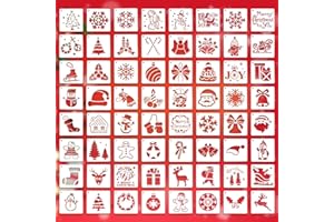 LPAMABA 64 PCS Petits Pochoirs de Noël en PET 7.5 * 7.5 cm Pochoir Noel Plastique Réutilisable Noël modèle Peinture Noël Modèle de Dessin pour Peinture Aquarelle Noël pour Carte Vœux, Coffret Cadeaux