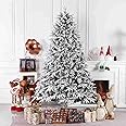 TAPIT Heavy Snow Flocked Christmas Tree, Artificial Hinged Pine Tree with Metal Stand and Dense Snow Branches, Frosted Christmas Holiday Tree Decoration for Home, Office, Party (6.9ft/210cm)