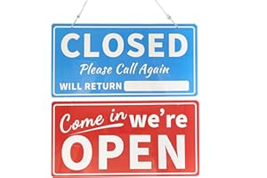 LUENHEGO Open and Closed Sign Two-Sided PVC Open and Closed Sign with Metal Hanging Chain for Shop, Business, Store, Café, Restaurant, Blue and Red