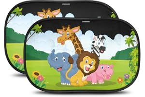 Bilparasoll med optidark skydd - med sugkopp, för solskydd för spädbarn och husdjur, 2 babyparasoller med safaridjur