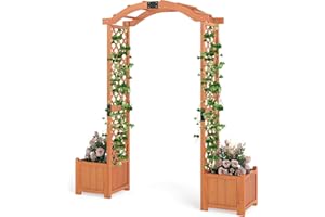 HOMASIS Rosenbogen mit 2 Blumenkasten, Torbogen Holzbogen für Hochzeit Garten Party, Rankgitter für Rosen Kletterpflanzen Blumen Gemüse, Gartenbogen Rankhilfe Spalier, Pergola 185x45x201cm (Orange)