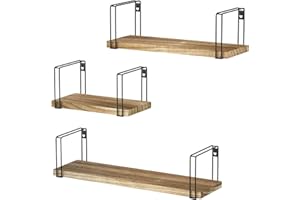 SRIWATANA Rustic Floating Shelves, Decorative Wood Wall Shelves Set of 3, Wall Mounted Storage Shelves for Bedroom, Living Room, Kitchen, Bathroom, Office and More Carbonized Black