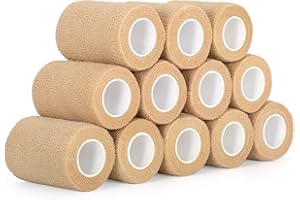 SEADESKY 12 Rolls Vet Wrap Self Adhesive Bandage Tape 7.5cm x 4.5m Elastic Cohesive Bandages Wrap for Wrist Ankle Sprains and Swelling Pet Vet Wrap for Dogs Horses Football Sock Wrap (Skin Color)