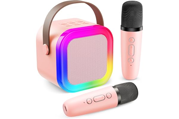 Fede Karaoke 2 Micrófonos para Niños, Mini Karaoke Infantil Micrófonos Inalámbricos Altavoz Bluetooth Portátil con Efectos de Cambio de Voz y Luces LED, Mejores Juguetes Regalos para Niñas y Niños