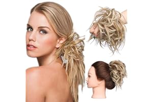 SEGO Extension Chignon Elastico Spettinato con Capelli Ricci Finti XXL Hair Magic Bun 45g Messy Curly Coda di Cavallo Treccia Carina - Castano Caffe mix Biondo Chiarissimo