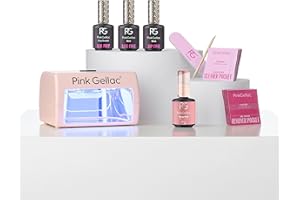 ‎PINK GELLAC Pink Gellac Gel Nägel Set - UV Gelnägel Starterset mit Mini UV Lampe Rosa, 1x Rosa Farbe 15 ml, Top Coat Gel, Base Coat, Entferner & Cleaner - Nägel Selber Machen in Salonqualität