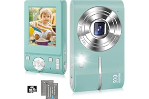 AQUOTA Appareil photo numérique avec carte 32 Go et 2 batteries, 1080P rechargeable appareil photo numérique 44 MP, appareil photo compact avec zoom numérique 16 x pour enfants, adultes, débutants (vert)