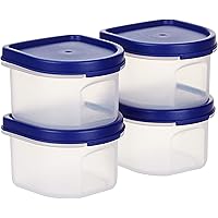 Amazon Brand - Solimo Modular Plastic Storage Containers with Lid, Set of 4 (250ml each), Blue