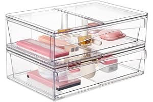 Greentainer Boxen Aufbewahrung mit 2 Schubladen,Clear Schminktisch Organizer Stapelbare Acryl-Make-up-Organizer,2 Stücke Schreibtisch-Schubladen Aufbewahrungsbox für Waschtisch,Badezimmer,Schminktisch
