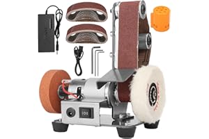 NuoDunco Sailboat Type Electric Belt Sanding Machine, Mini Belt Grinder 7 Adjustable Speed with 10pc 330mm*30mm Sanding Beltsand 2pc Grinding Wheel Polishing Wheel(UK 3 pin Plug Upgrade)