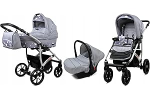 BabyLux® Bambimo Kinderwagen Set 3 in 1 - Largo - incl. Babywanne, Buggy Sportsitz, Auto-Babyschale - Autositz - Kinderwagenset - Kombikinderwagen mit Wickeltasche, Regenschutz usw.
