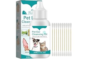 JJHXM 30ml nettoyant Oreille Chien et Chat Naturelle, pour Soins des Oreilles pour Animal,Nettoyage Oreille,apaise démangeaisons, l'entretien d'oreilles saines,avec des Cotons-tiges