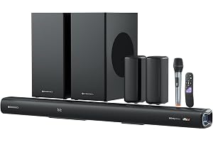 ZEBRONICS Juke BAR 9900 Soundbar, 725 Watts, DTS X, Dolby Atmos, 5.2.4 CH, 2X Wireless (Subwoofer & Satellites), BT v5.3 | HDMI eARC | Optical in | AUX | USB, RGB LED, Wireless UHF Mic, Deep Bass