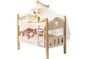 ROBUD Lit de poupée pour poupées - Accessoires en bois - Lit superposé empilable et amovible - Lit pour poupée de 43 cm - Avec literie de poupée - Jouet cadeau pour enfants - Jaune