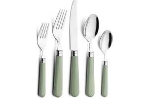 ANNOVA Ensemble de couverts en acier inoxydable colorés, comprenant des couteaux, fourchettes, cuillères, fourchettes à salade et cuillères à dessert (vert sauge, 20 pièces)