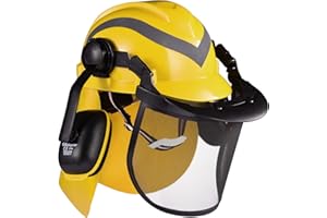 SAFEYEAR Casco di sicurezza professionale per motosega forestale, dotato di paraorecchie regolabili 27SNR e maschera in rete. Casco forestale M-5009OR EN397 omologato riflettente, ventilato, leggero.