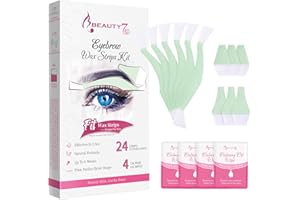 Bandas de Cera Fría Depilatoria para Ceja, Paquete de 24 Tiras con 4 Toallitas Calmantes Beauty7